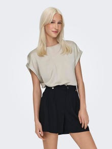 ONLY Regular Fit Round Neck Fold-up cuffs Top -Dove - 15303413