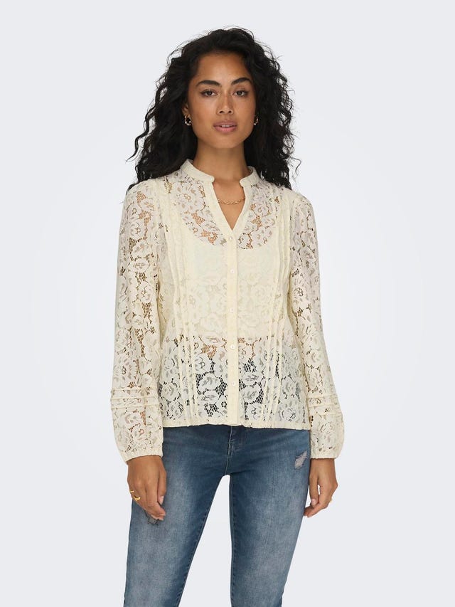ONLY V-neck shirt with lace  - 15303501
