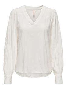 ONLY V-neck top with balloon sleeves -Cloud Dancer - 15303748