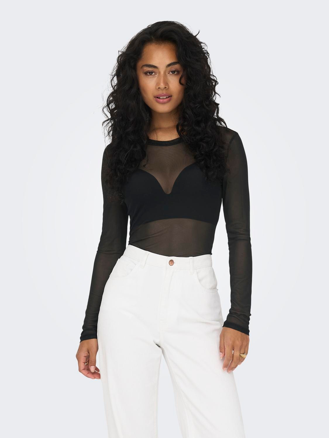 ONLY O-neck mesh top -Black - 15303787
