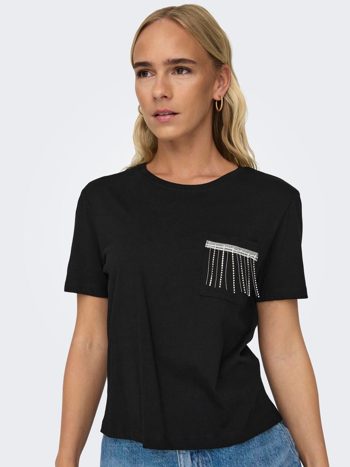 ONLY cropped o-neck top -Black - 15303801