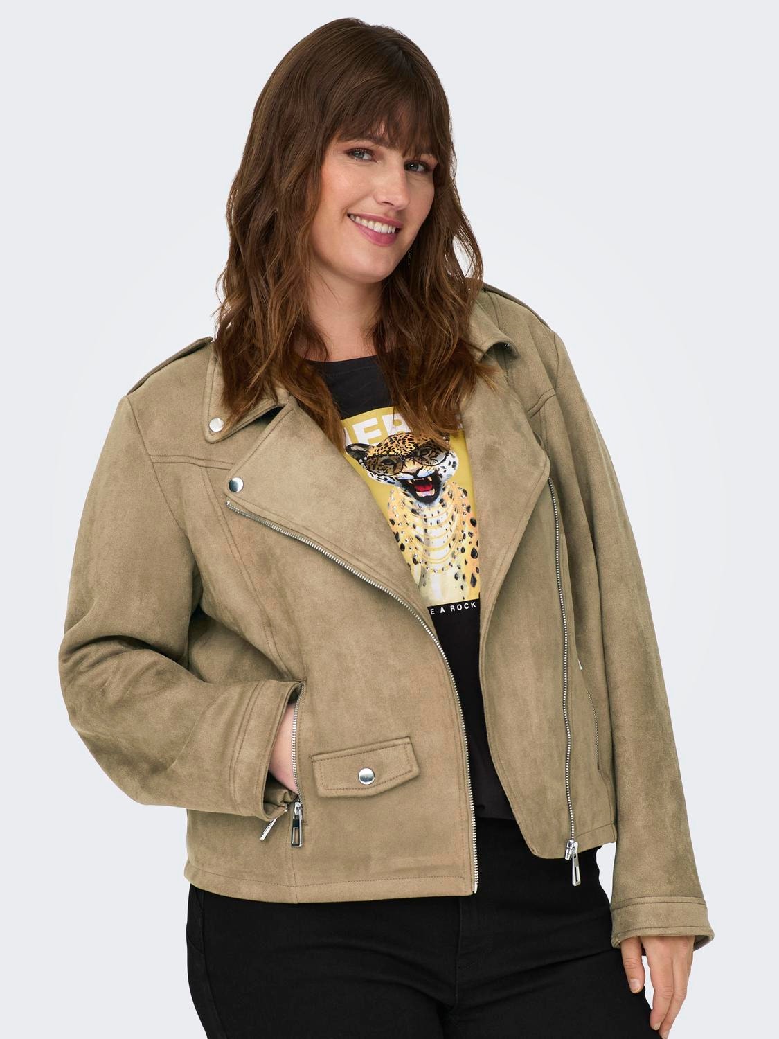ONLY Curvy faux leather jacket -Otter - 15303808