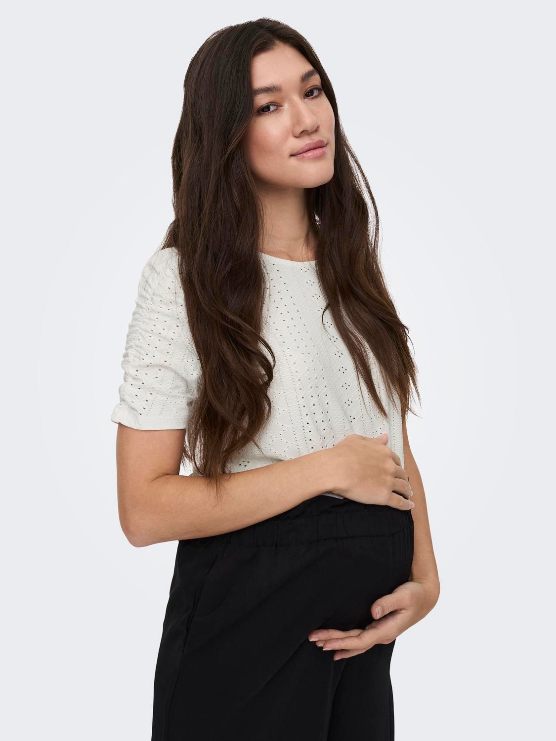 ONLY Regular Fit O-Neck Maternity Puff sleeves Top -Cloud Dancer - 15304017