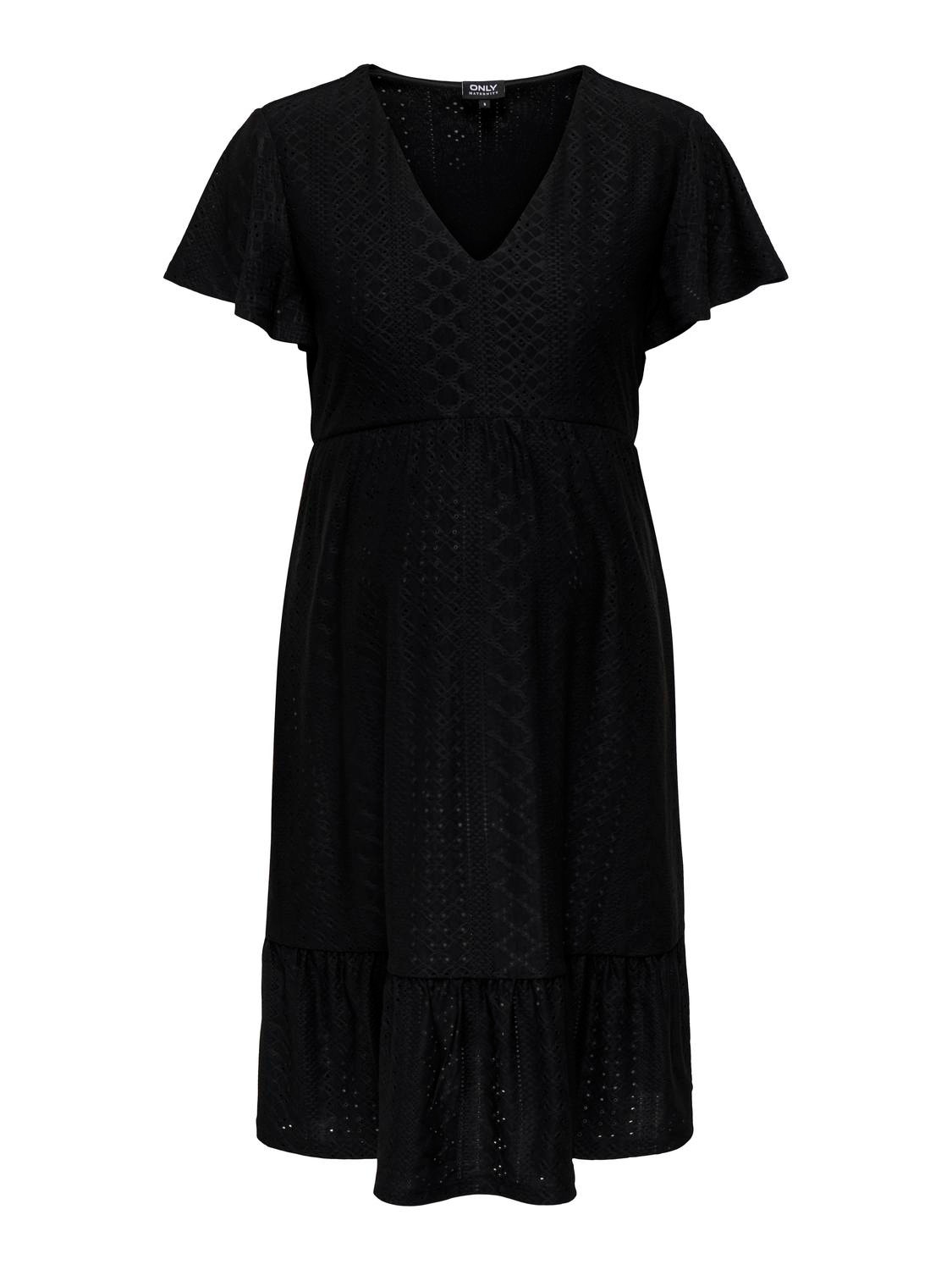 ONLY Normal geschnitten V-Ausschnitt Maternity Langes Kleid -Black - 15304023