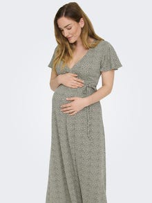 ONLY Normal geschnitten V-Ausschnitt Langes Kleid -Moss Gray - 15304030