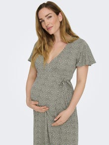 ONLY Normal geschnitten V-Ausschnitt Langes Kleid -Moss Gray - 15304030