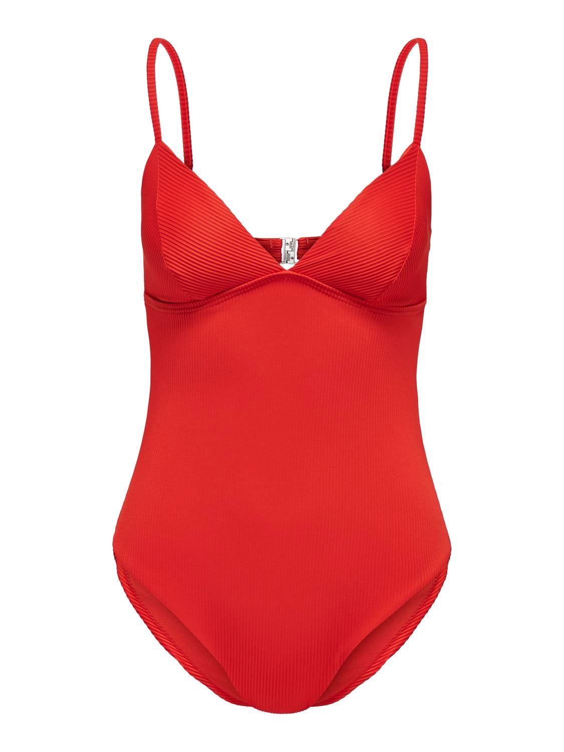 ONLY Solid Colored Rib Swimsuit -Fiery Red - 15304104
