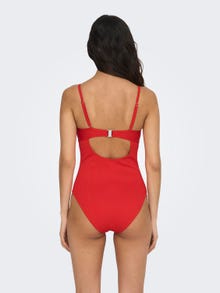 ONLY Solid Colored Rib Swimsuit -Fiery Red - 15304104