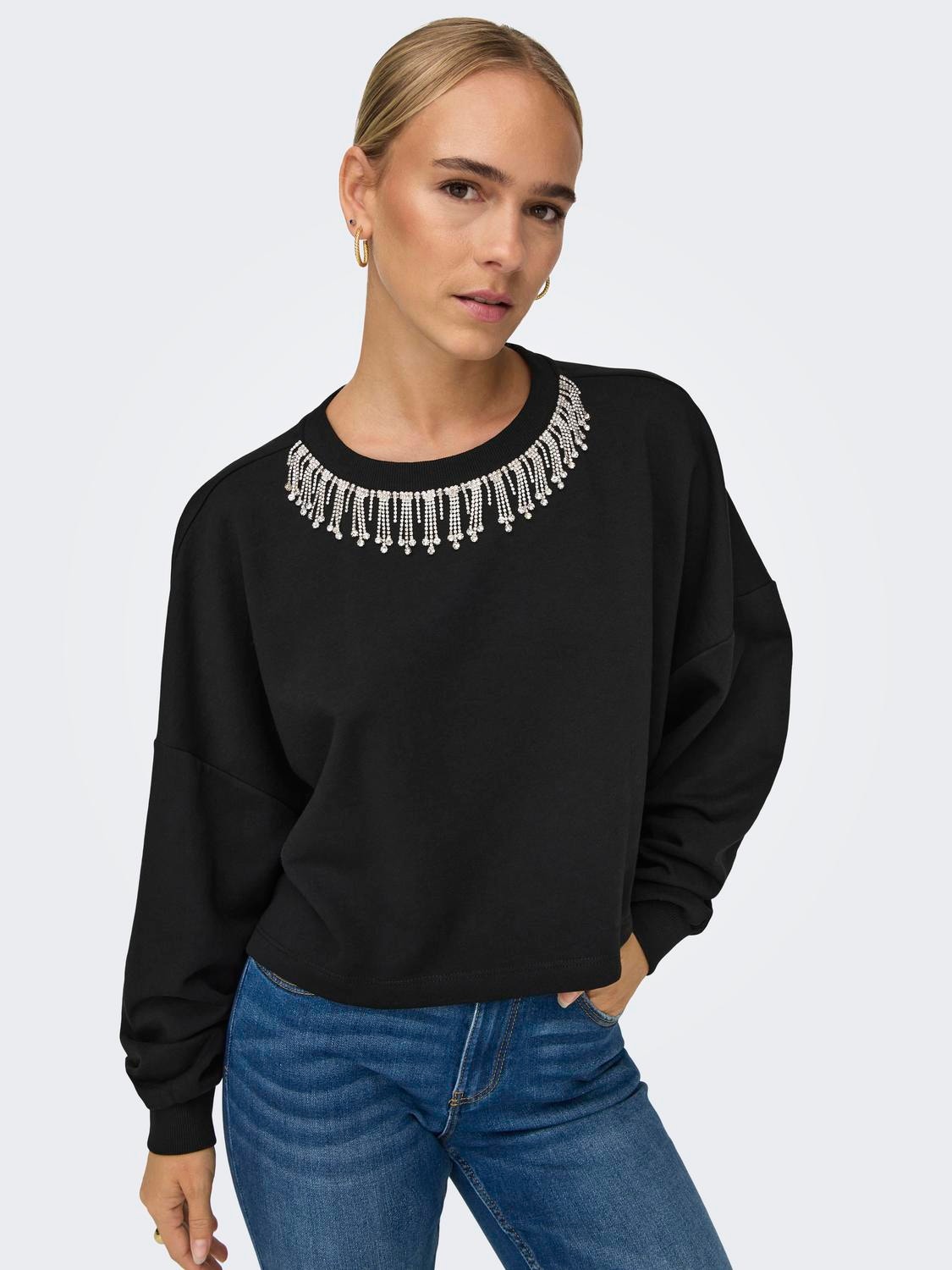 ONLY cropped o-hals sweatshirt -Black - 15304120