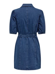 ONLY Vestido corto Corte regular Cuello redondo Puños elásticos Mangas abullonadas -Medium Blue Denim - 15304123
