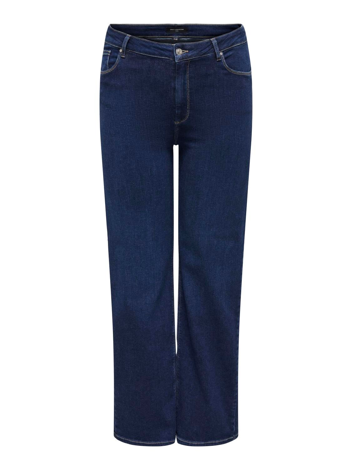 ONLY Wide Leg Fit Høy midje Curve Jeans -Dark Blue Denim - 15304225