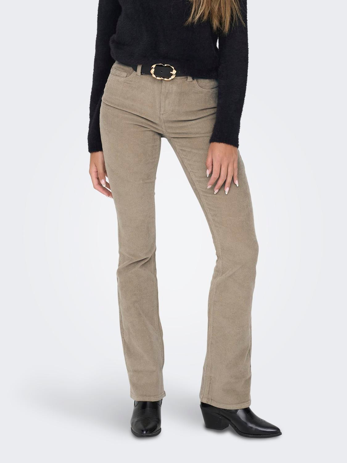 Flared Fit Mid waist Boot-cut Trousers, Medium Brown