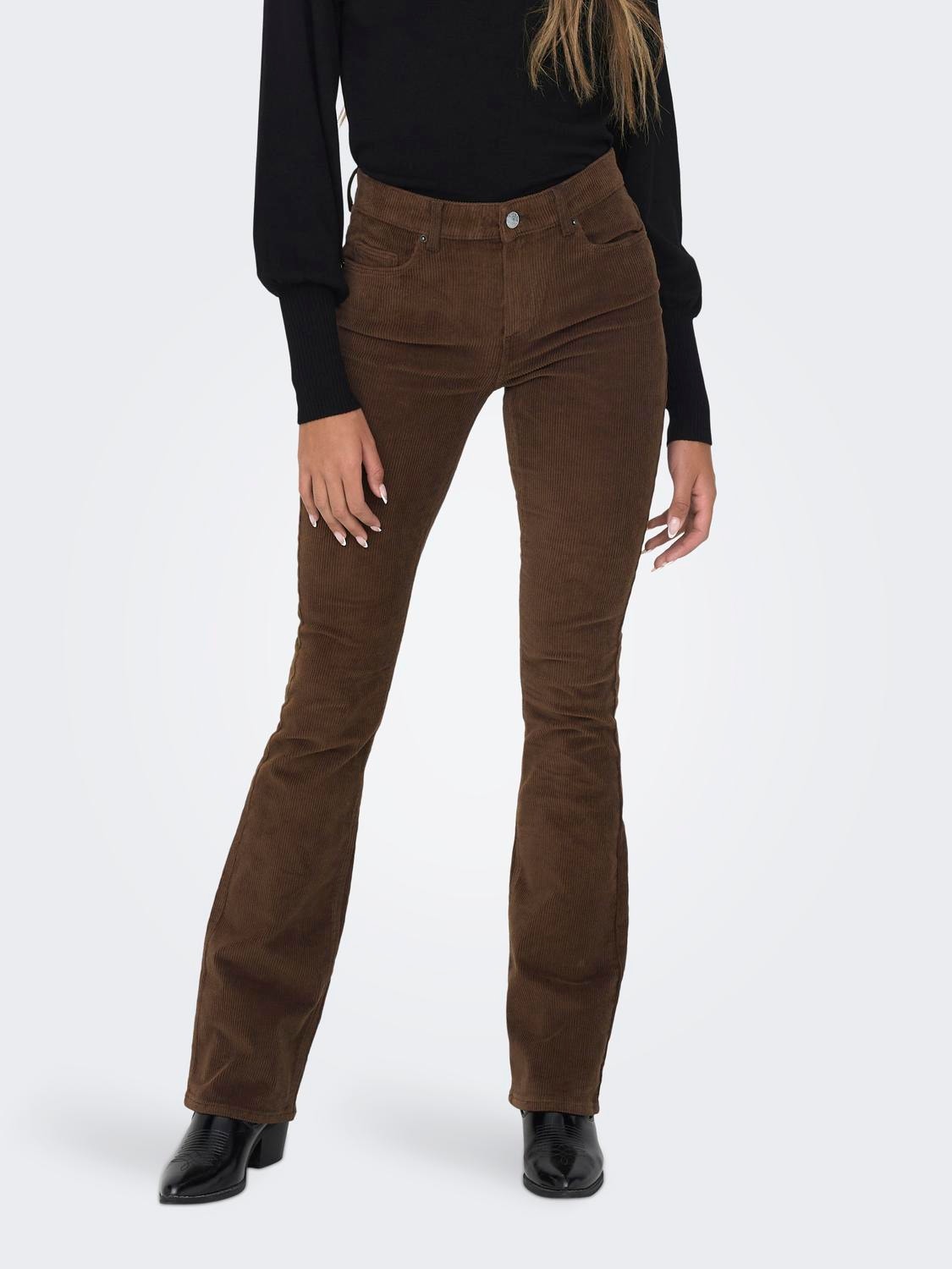 Flared Fit Mid waist Boot-cut Trousers, Medium Brown