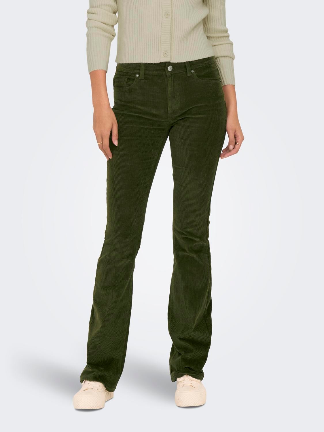 ONLY Flared Fit Mid waist Boot-cut Trousers -Olive Night - 15304256