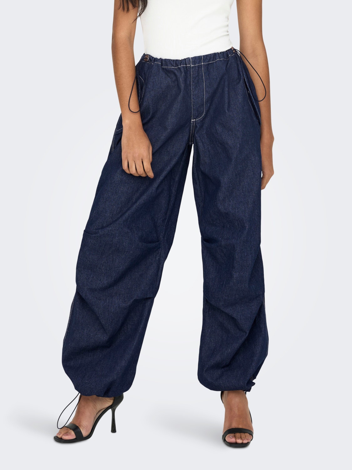 ONLY Baggy Fit Mittlere Taille Kordelzug Jeans -Dark Blue Denim - 15304285