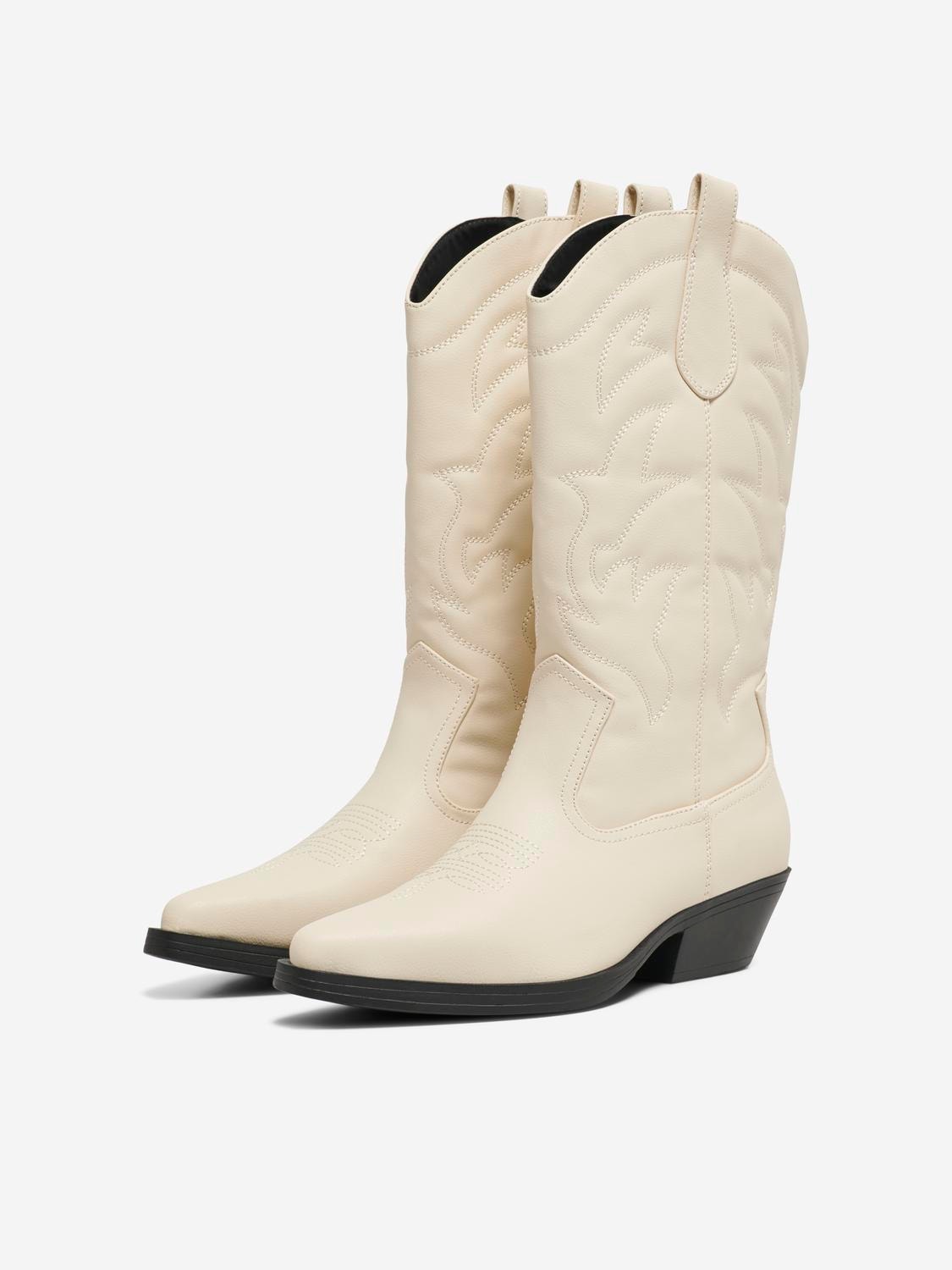 ONLY Faux leather cowboy boots -White - 15304379
