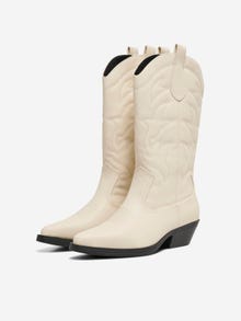 ONLY Imiteret læder cowboy støvler -White - 15304379