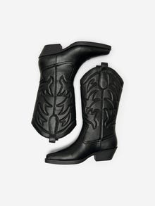ONLY Imiteret læder cowboy støvler -Black - 15304379