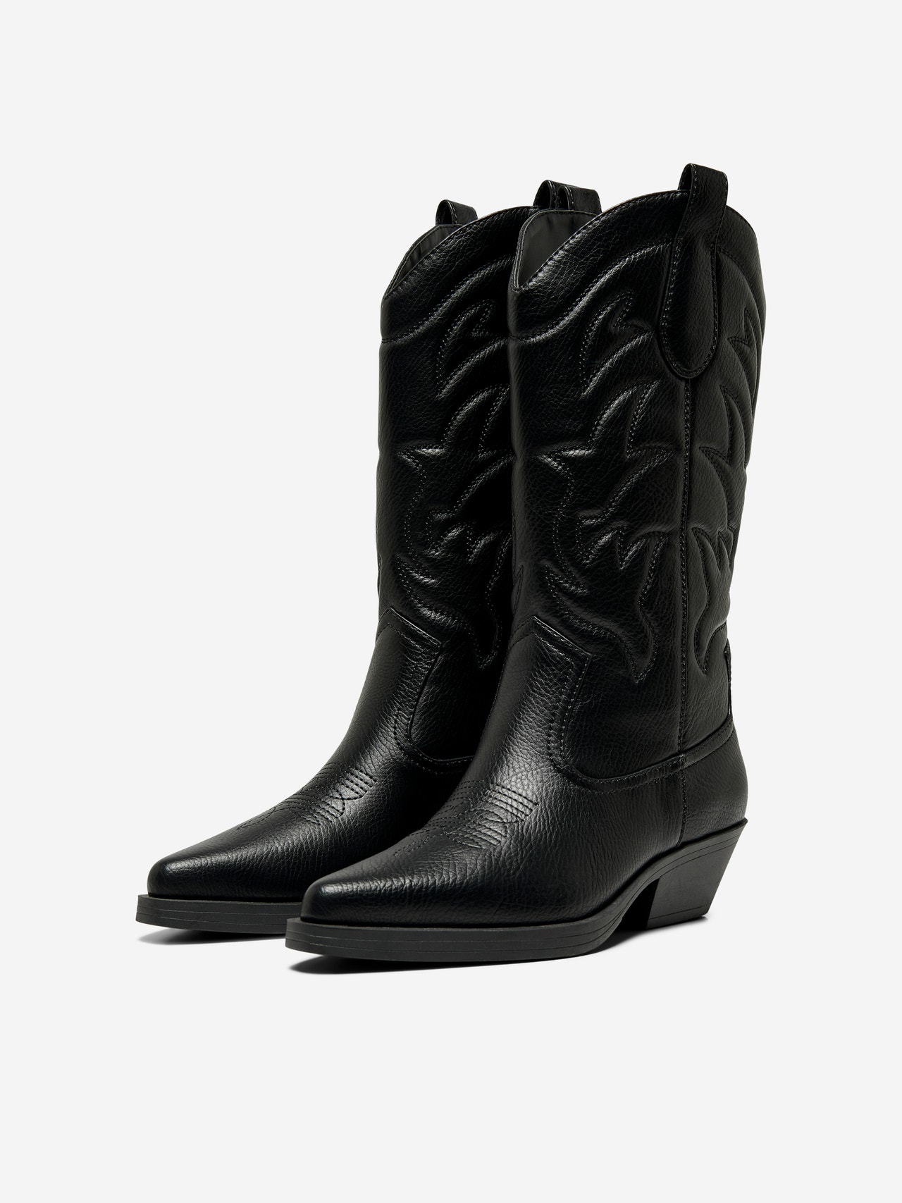ONLY Imiteret læder cowboy støvler -Black - 15304379