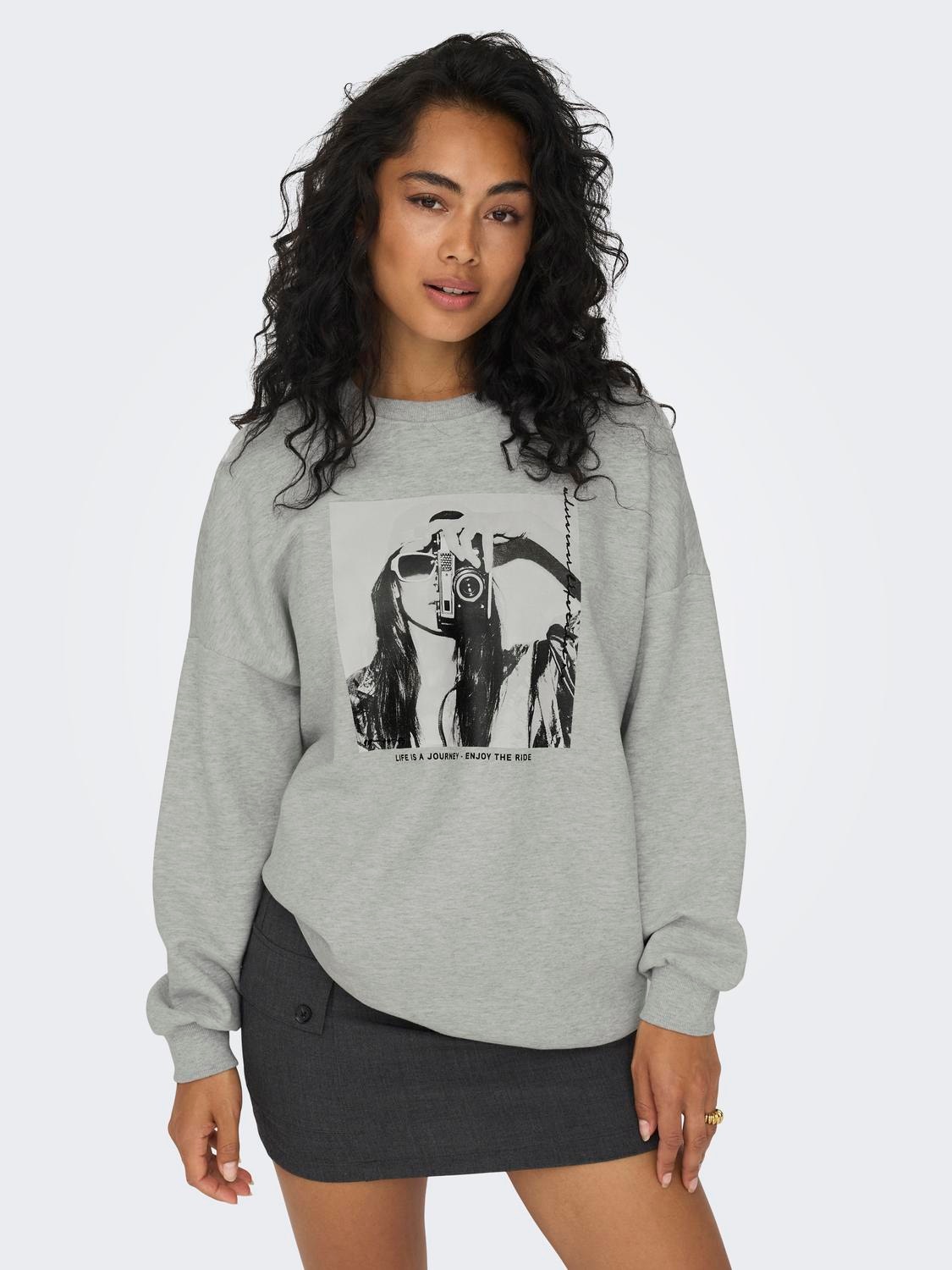 Sweat-shirt Oversize Cropped Fit Col rond Manches longues Gris
