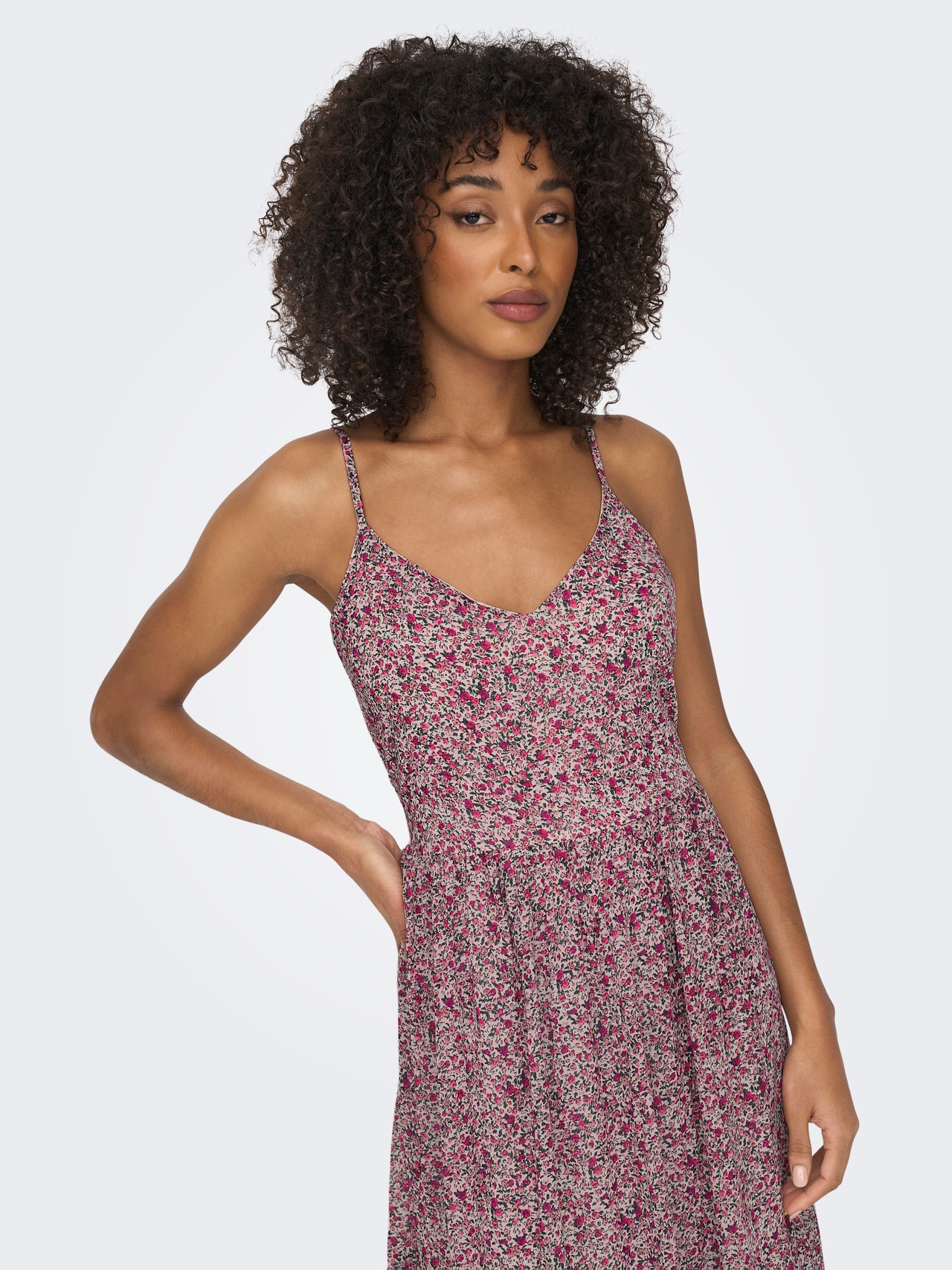 ONLY Maxi dress with v-neck and straps -Festival Fuchsia - 15304531