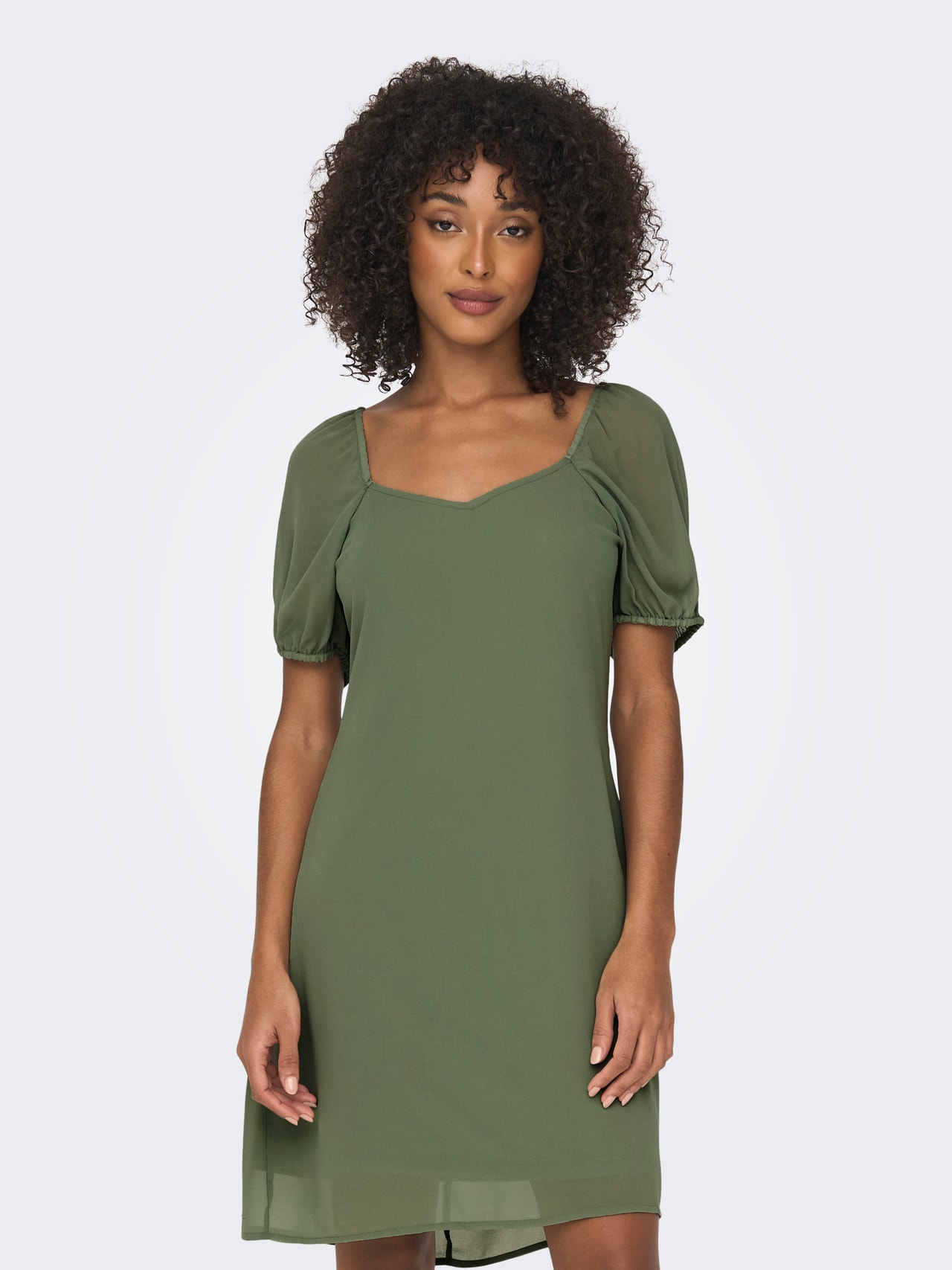 ONLY Mini Dress With Square Neck and Puff Sleeves -Sea Spray - 15304533