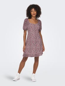 ONLY Mini Dress With Square Neck and Puff Sleeves -Festival Fuchsia - 15304533