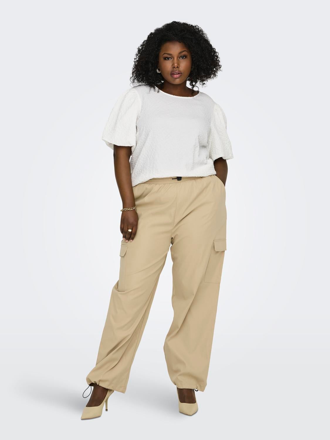 Women Straight Leg Pants High Waist Slimming Pants Cargo Trousers (Beige,  XS) at Amazon Women's Clothing store
