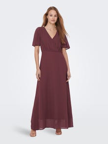 ONLY V-Neck Short Sleeves Maxi Dress -Rose Brown - 15304574