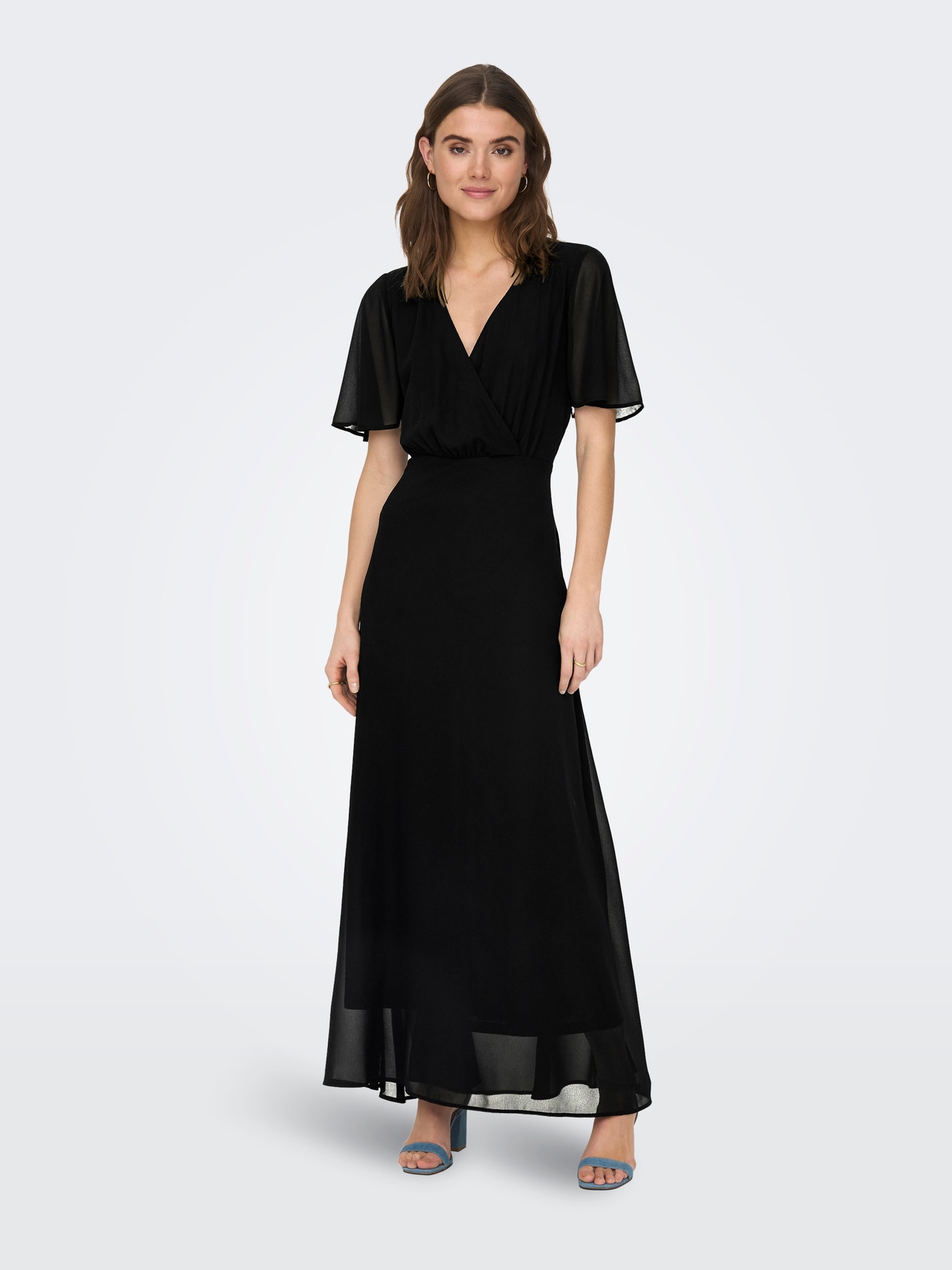 Vestido Corte Cuello en V Negro | ONLY®