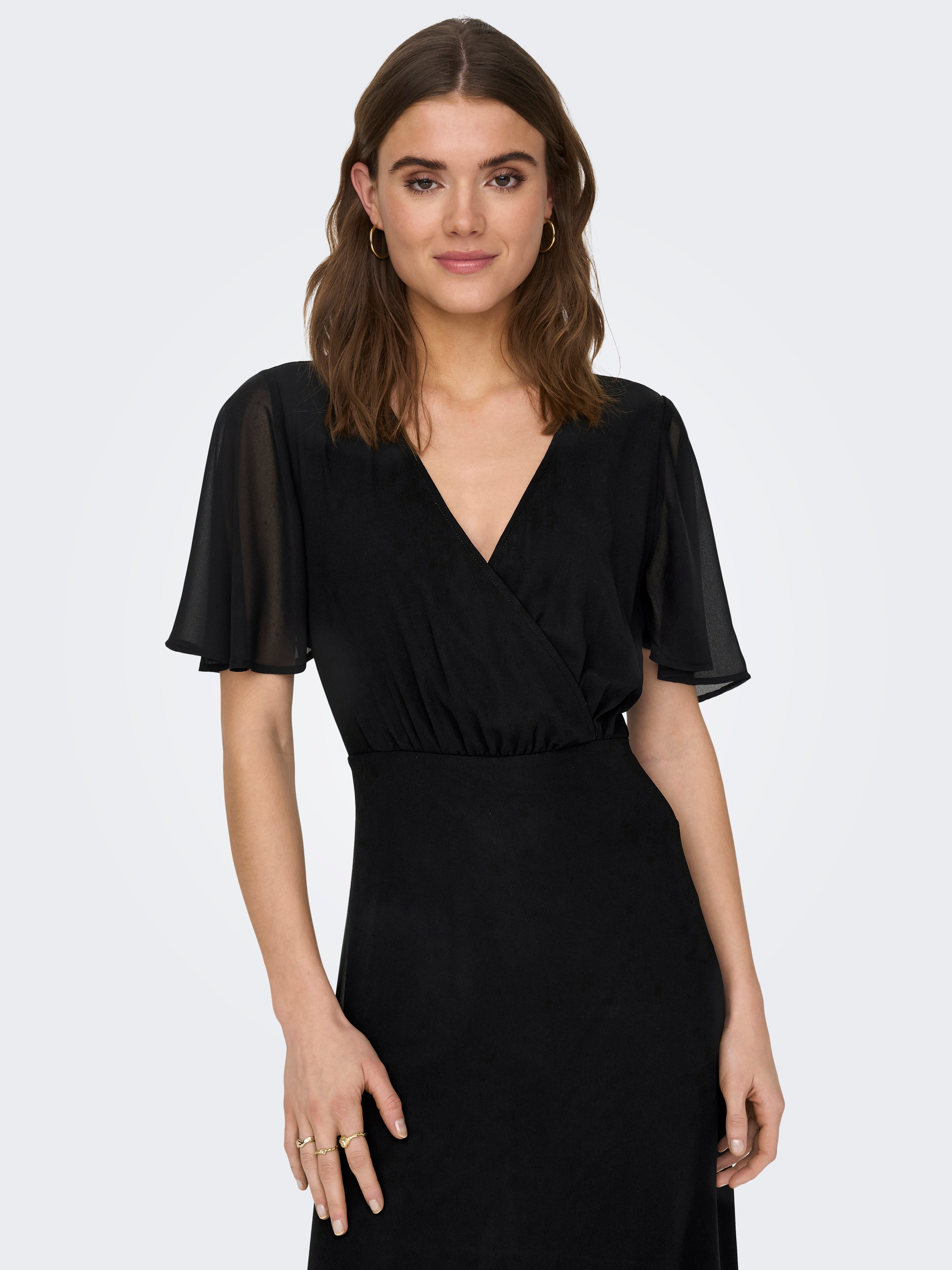 Black v neck short best sale sleeve dress