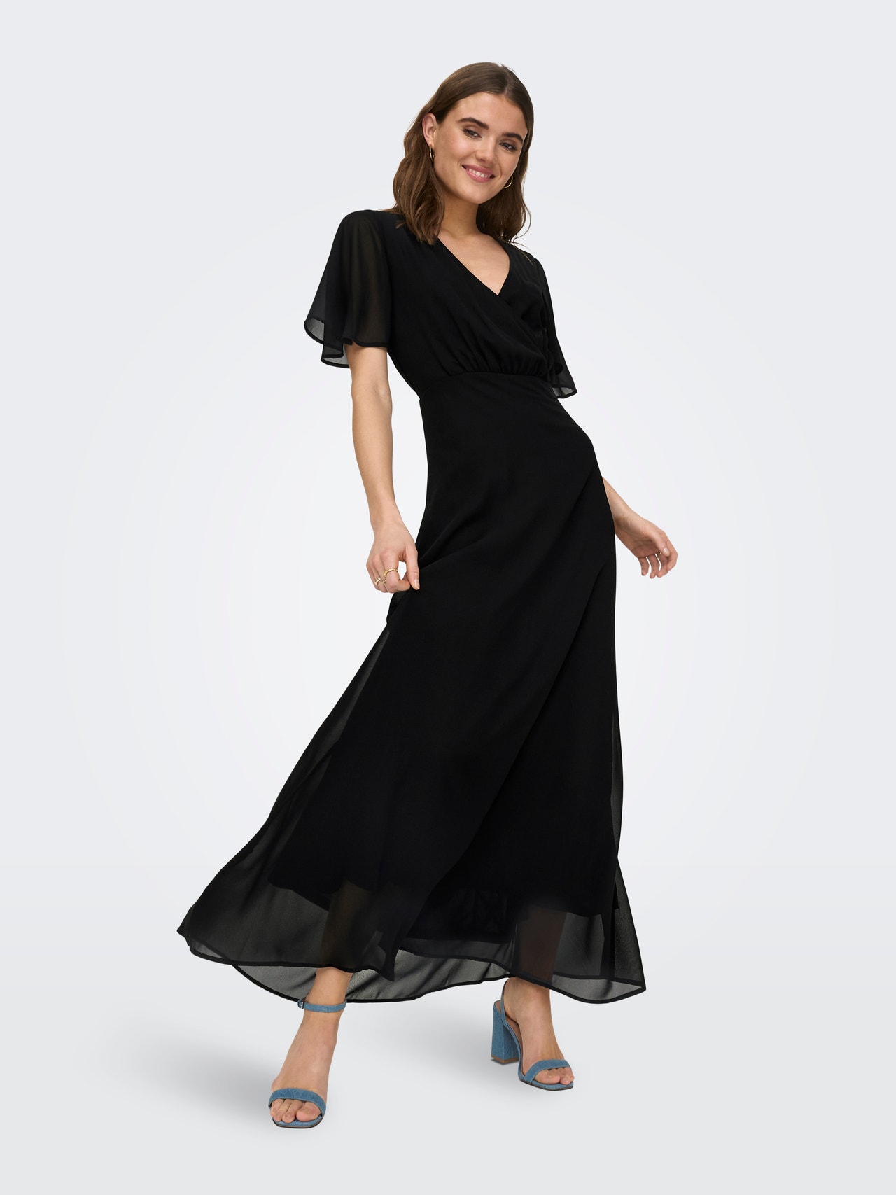 ONLY Robe midi Relaxed Fit Col en V -Black - 15304574