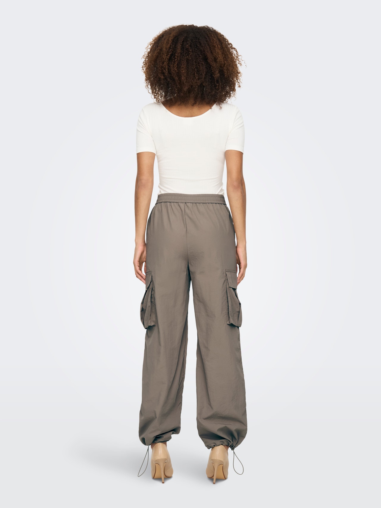 ONLY Pantalons Wide Leg Fit Taille moyenne Élastique -Walnut - 15304585