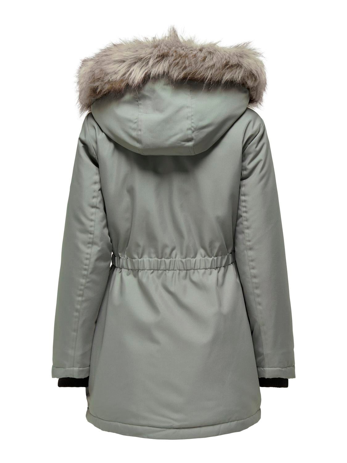 Grey parka coat on sale with fur hood