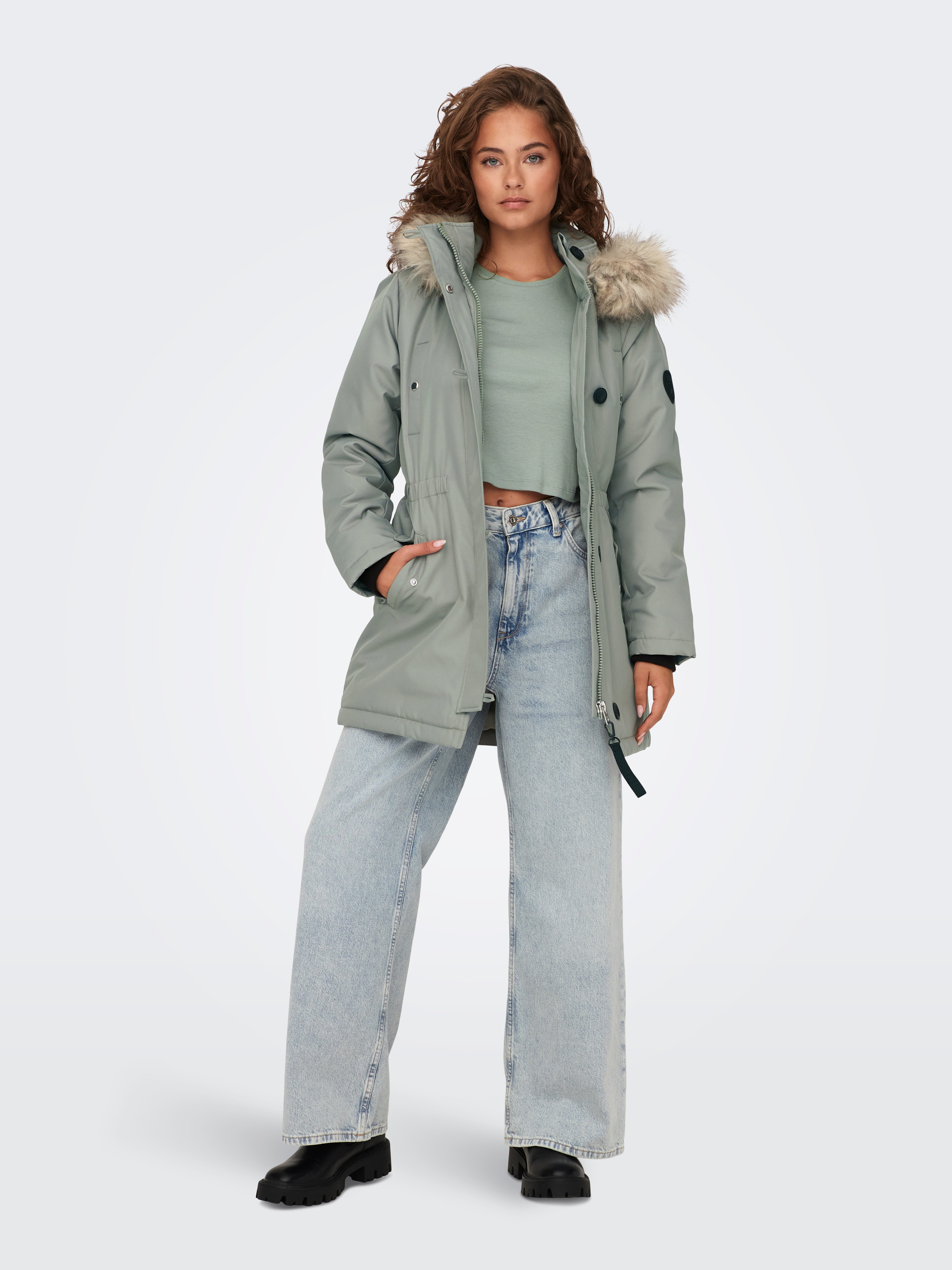 Parka Longue ONLY ONLIRIS - Imperméable, Capuche Fourrure Synthétique Amovible, 100% Polyester, Style Casual