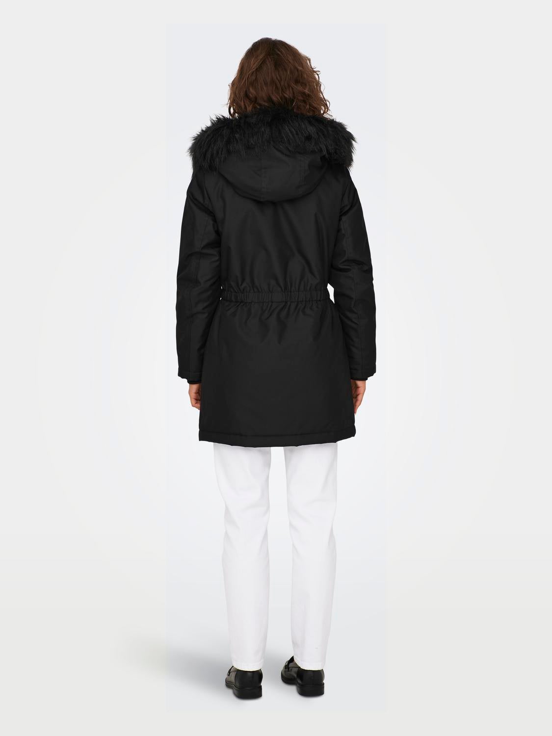 Black fur hood parka womens online