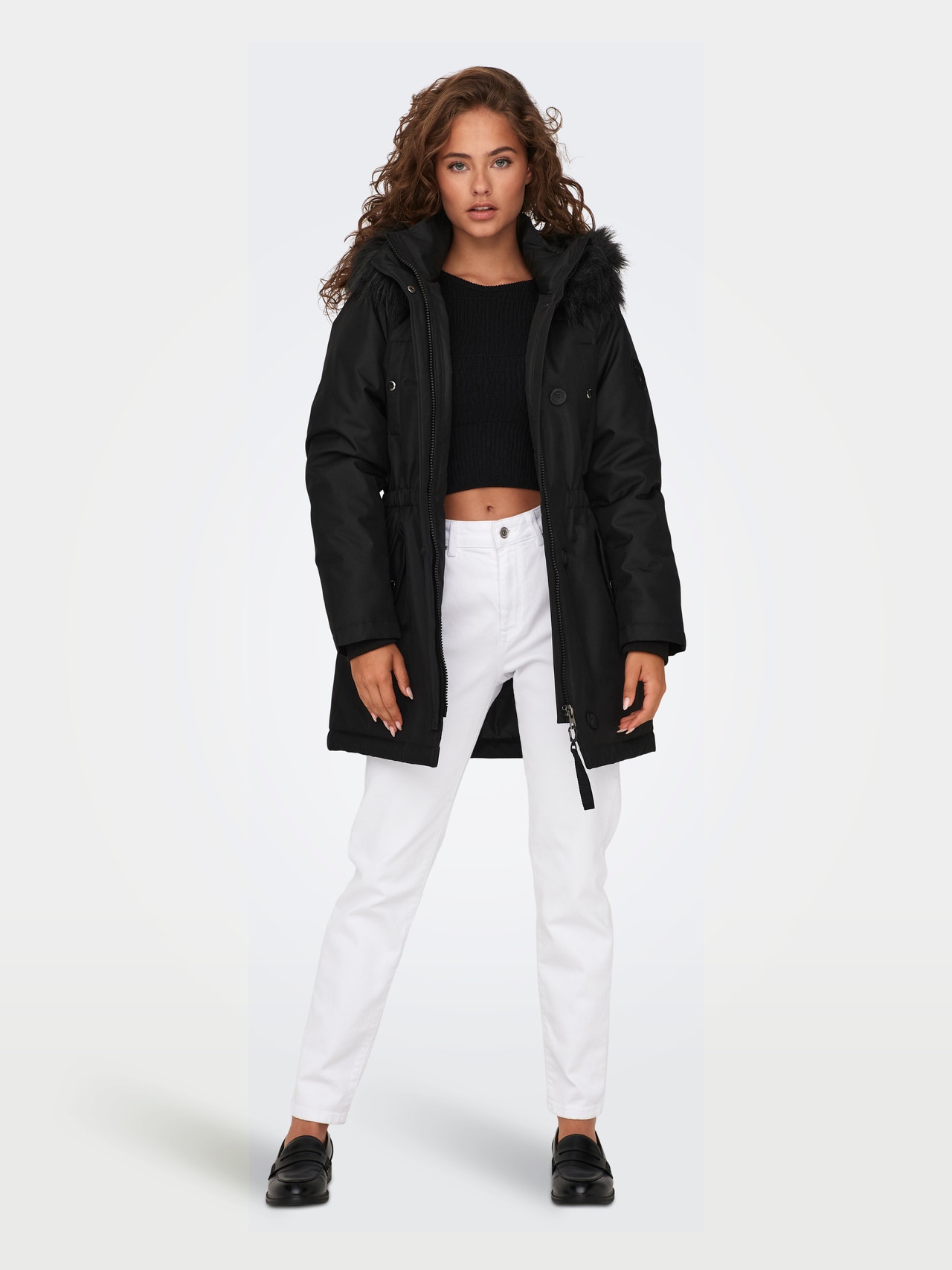 Only - Parka Donna New Starline Con Cappuccio In Pelliccia Nera - Foto 1