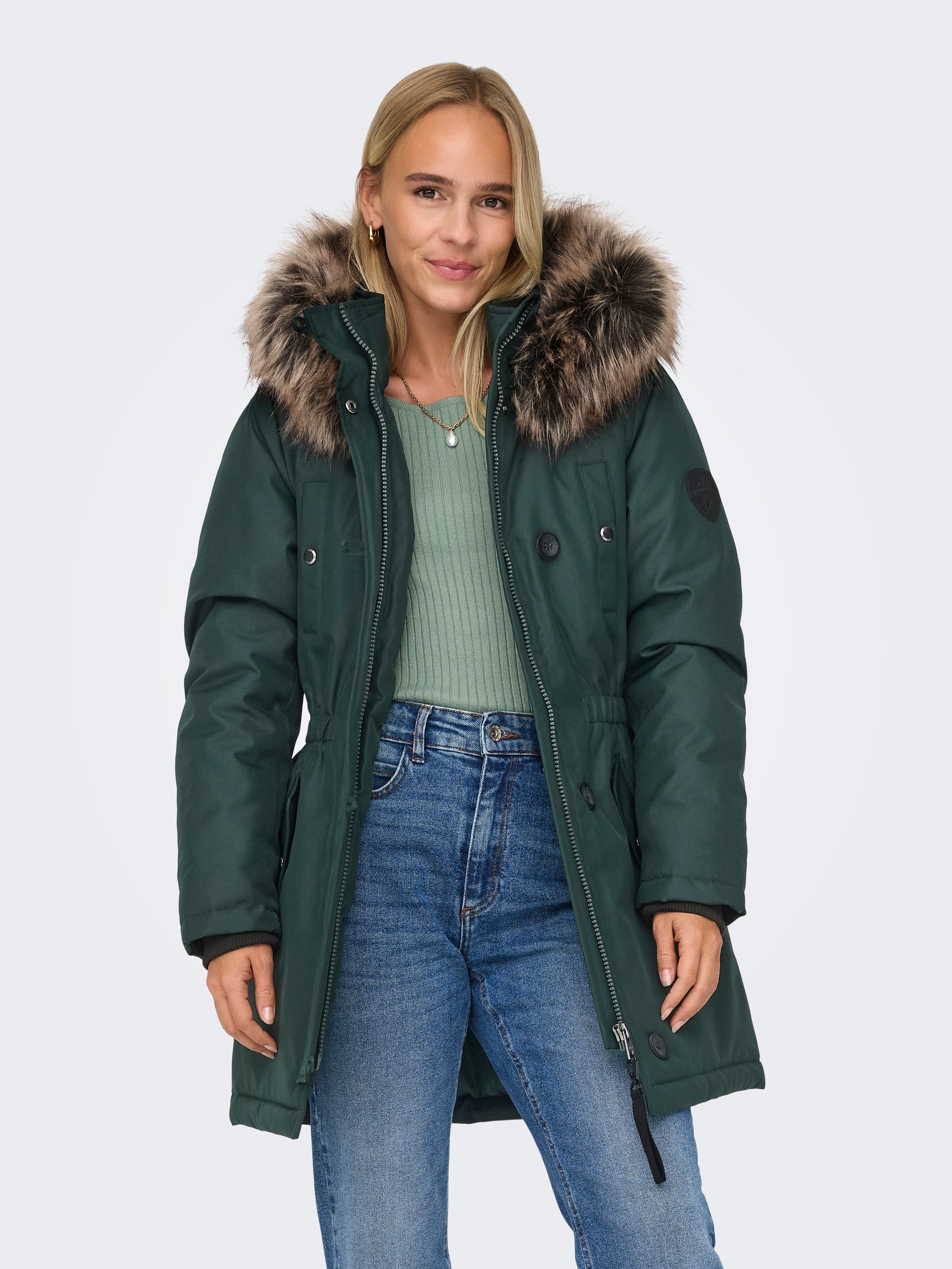ONLY Damen-Langparka ONLIRIS – Mit Kapuze & Kunstfell