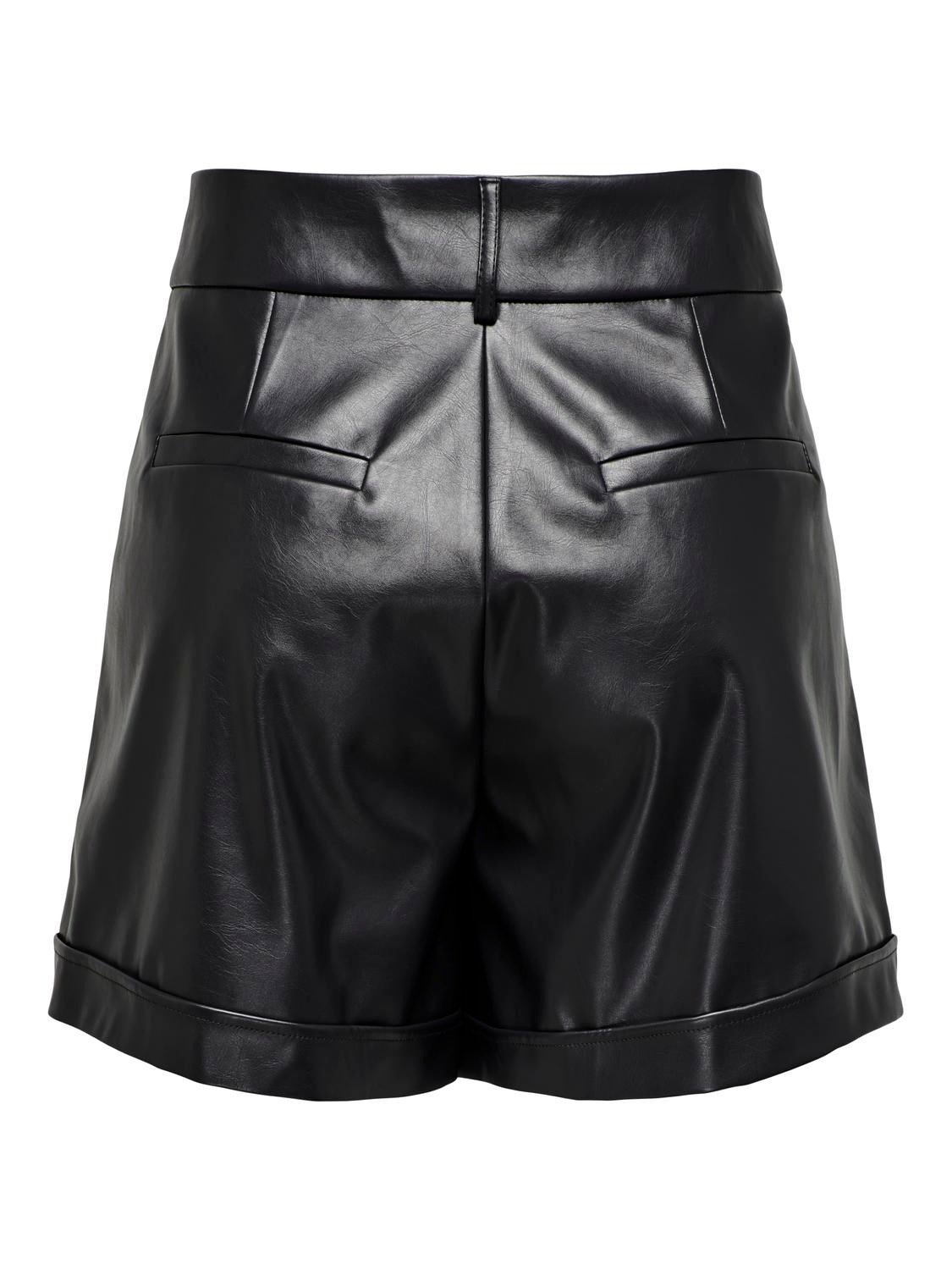 ADRIANA LACE UP FAUX LEATHER SHORTS in black