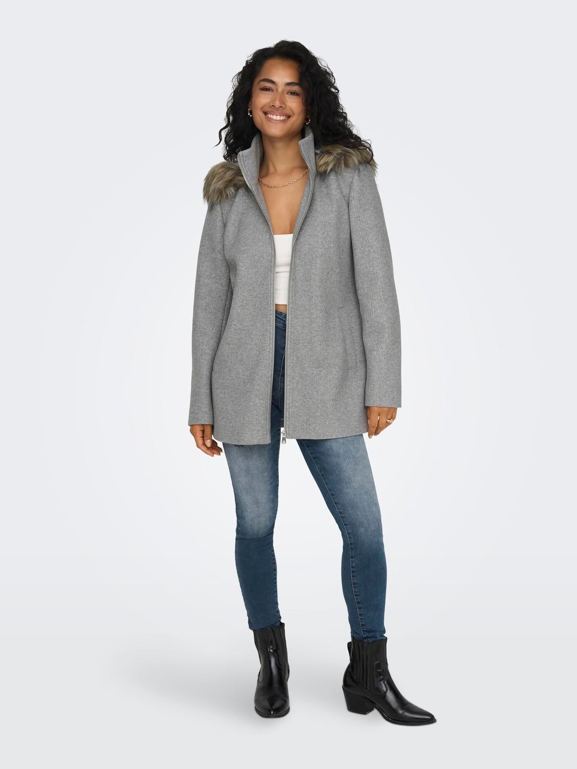 High neck Coat | Medium Grey | ONLY®