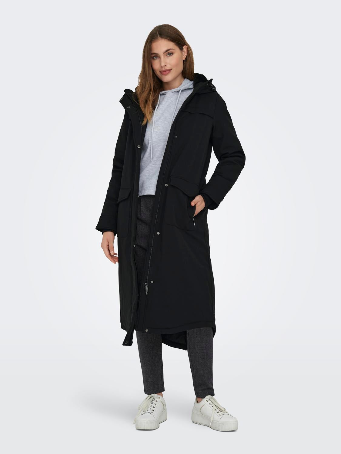 Long black 2024 parka coat womens