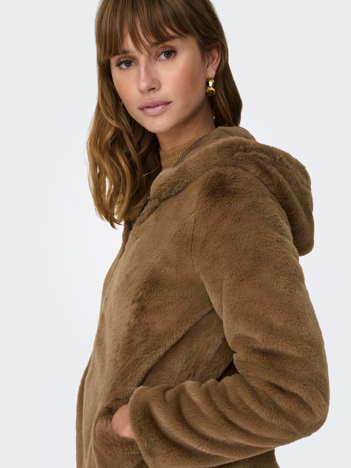 Brown faux hotsell fur hoodie