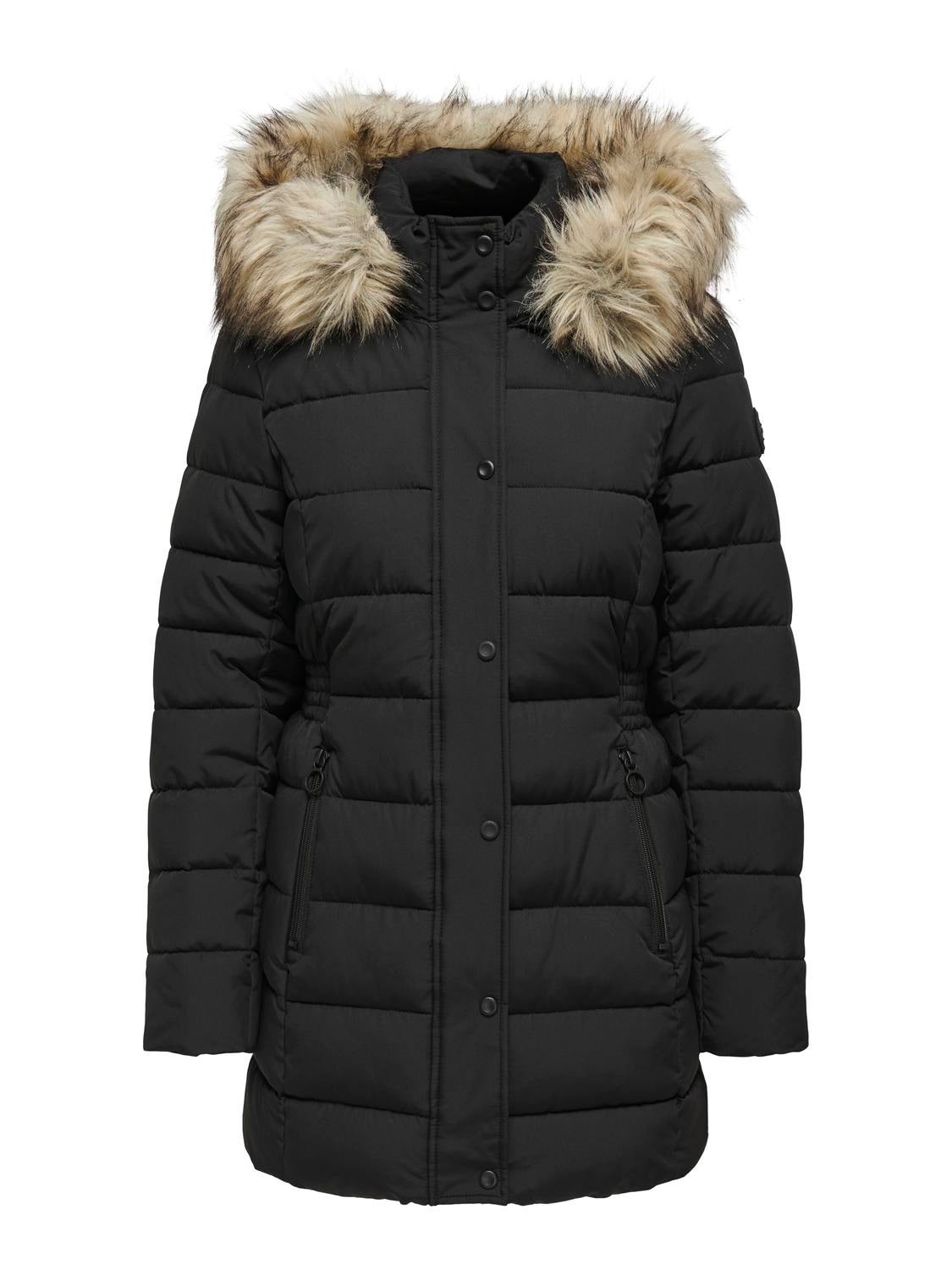 Hood with detachable faux fur edge Jacket | Black | ONLY®