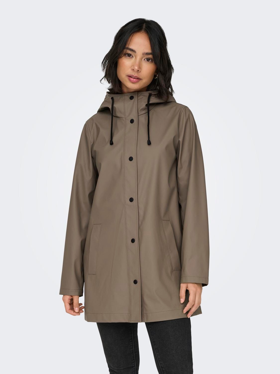 ONLY Long rain jacket with buttons  -Walnut - 15304784