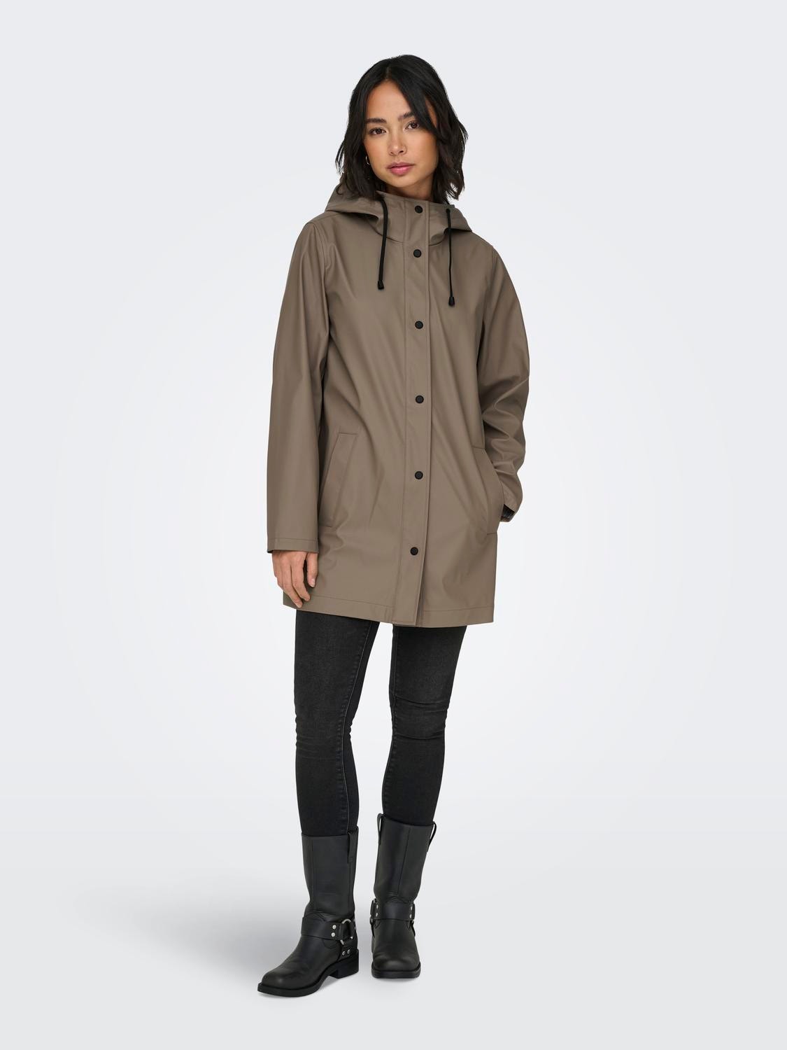 ONLY Long rain jacket with buttons  -Walnut - 15304784
