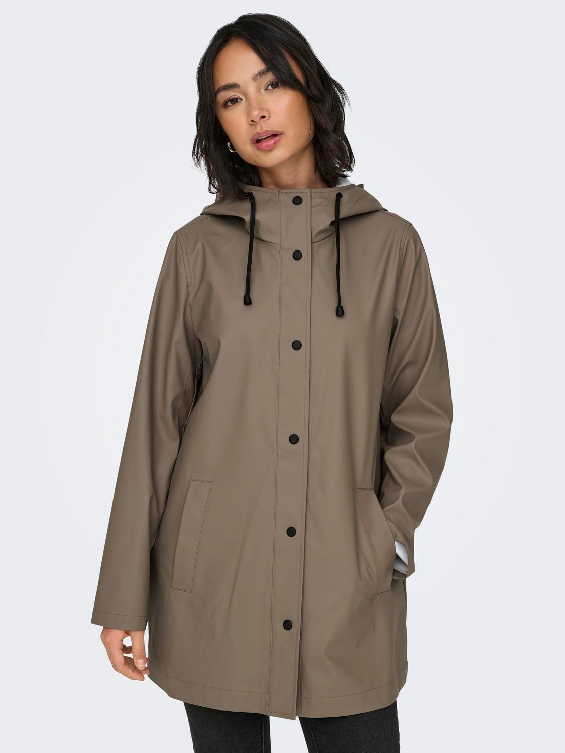 ONLY Long rain jacket with buttons  -Walnut - 15304784