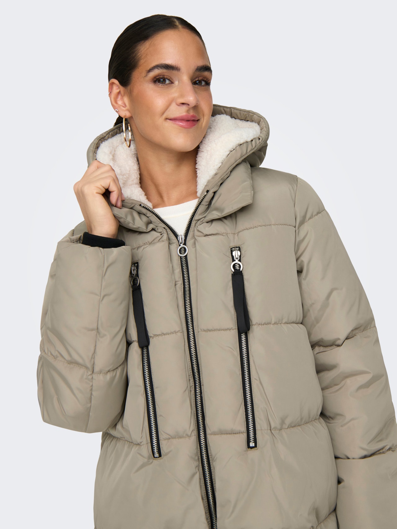 ONLY Hood Ribbed cuffs Coat -Silver Sage - 15304792