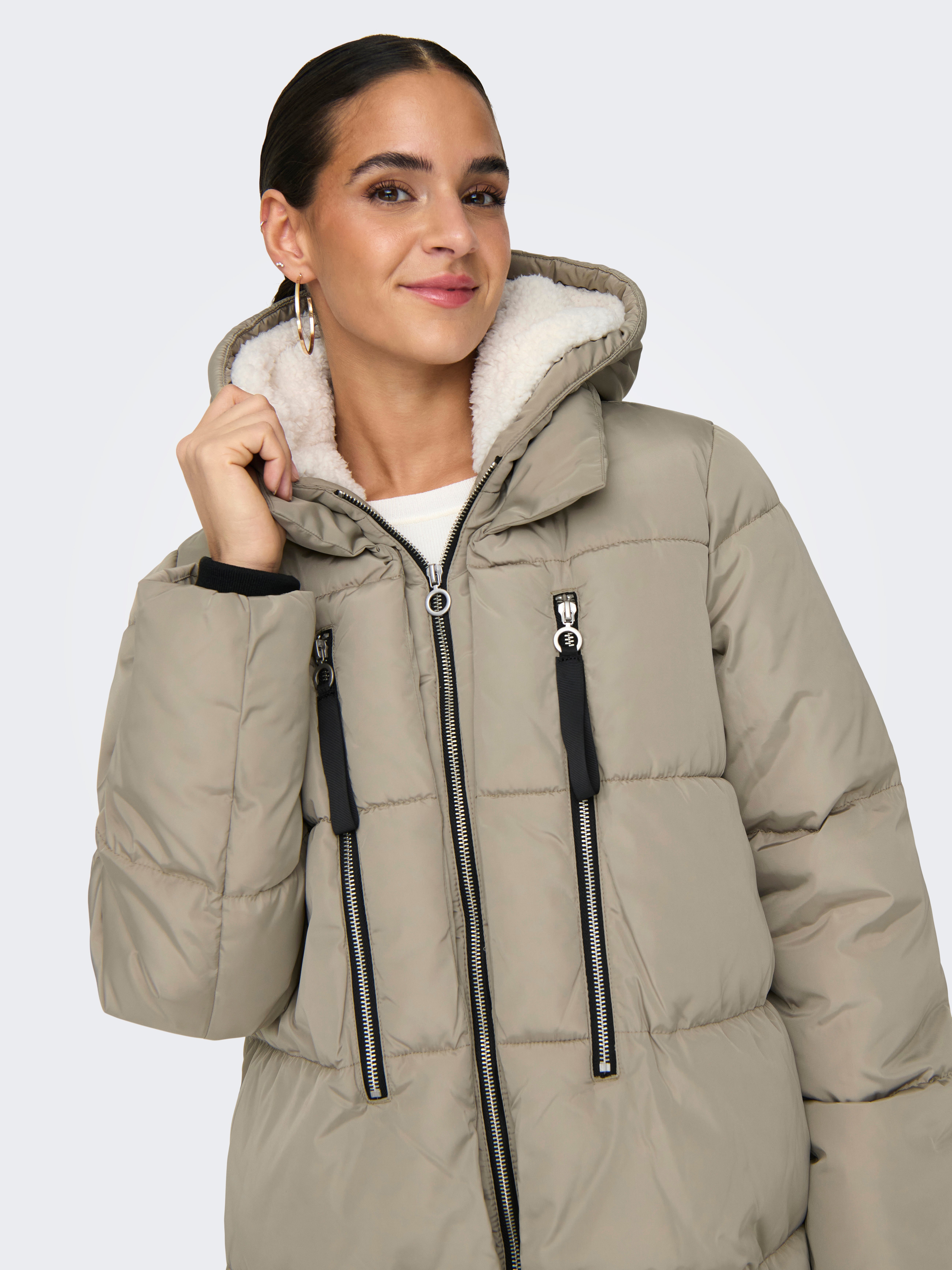 Silver long puffer clearance coat