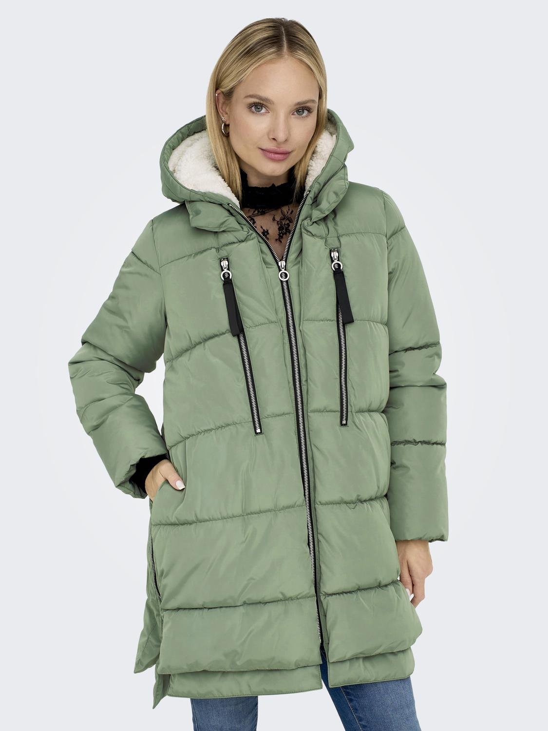 ONLY Hood Ribbed cuffs Coat -Sea Spray - 15304792