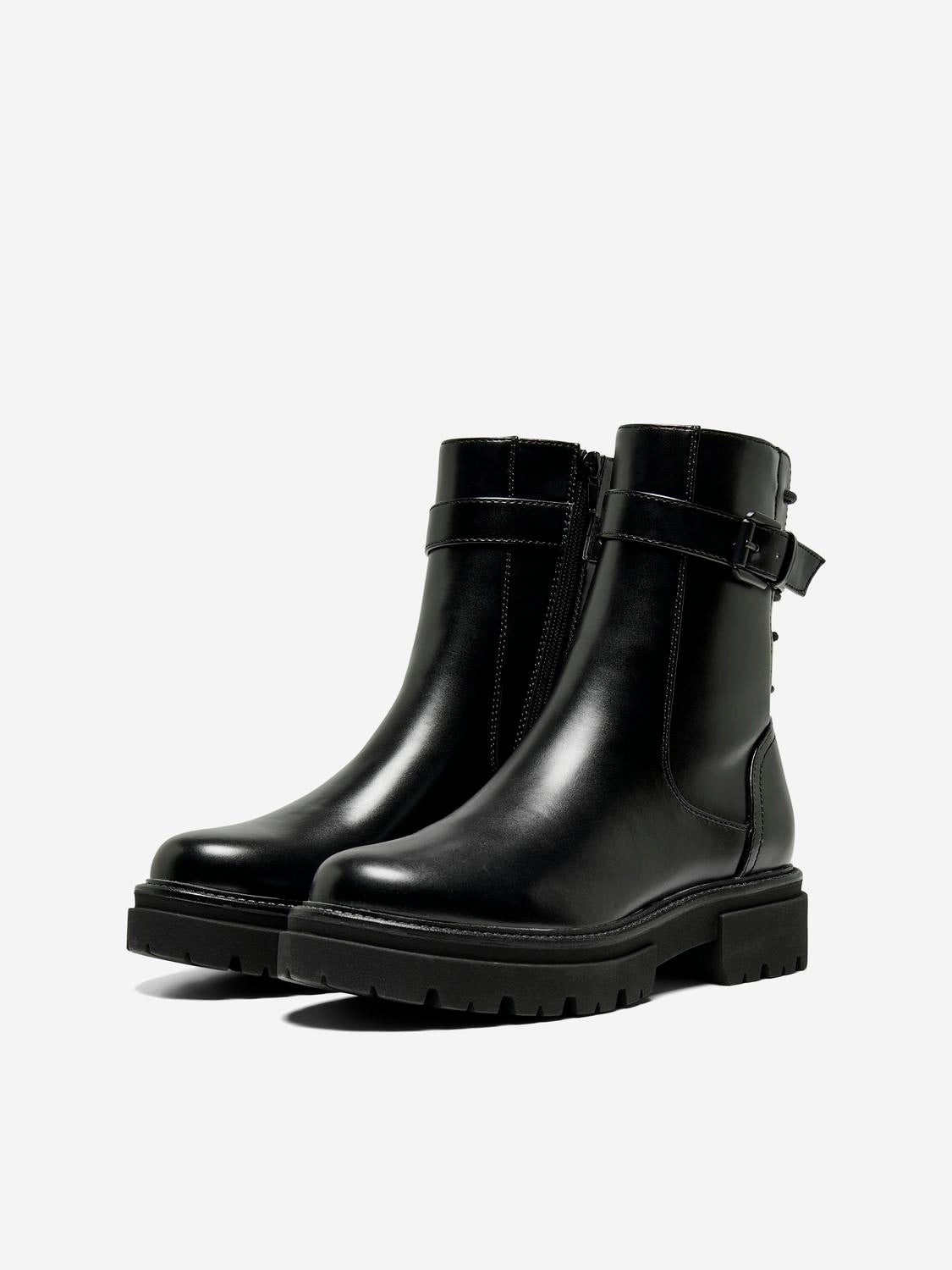 Black leather look clearance boots